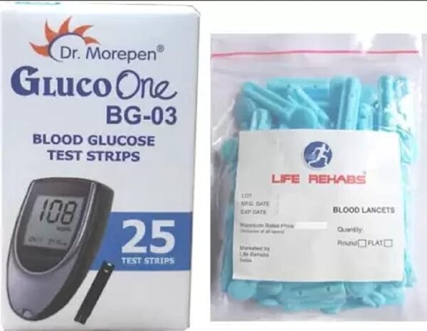 Dr. Morepen Gluco one BG03 25 strips with 25 life rehabs lancets Health Care Appliance Combo