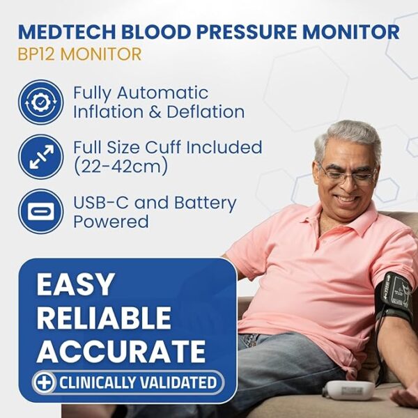 MEDTECH® BP12 Fully Automatic Portable Digital Blood Pressure BP Monitoring Machine with Smart MDD Technology for Most Accurate Measurement | Arm Size (22-42cm) | Clinically Validated | 2 Years Warranty - Image 4