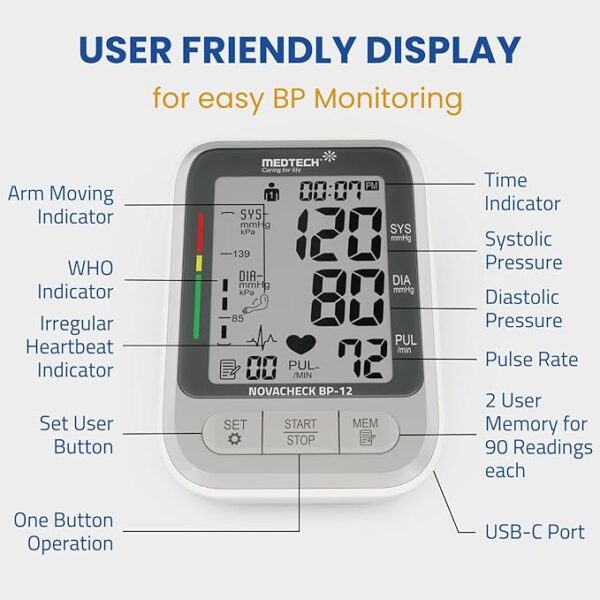 MEDTECH® BP12 Fully Automatic Portable Digital Blood Pressure BP Monitoring Machine with Smart MDD Technology for Most Accurate Measurement | Arm Size (22-42cm) | Clinically Validated | 2 Years Warranty - Image 6